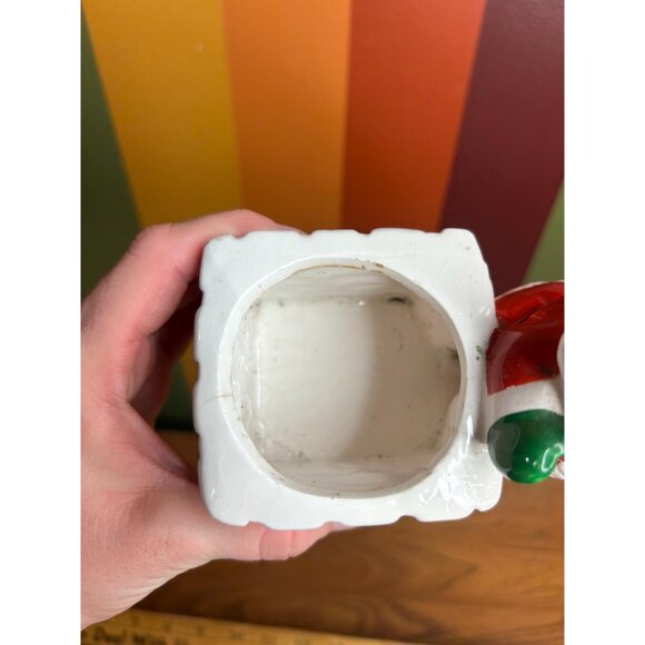 Vintage Christmas smiling Santa planter with sack ceramic cute kitschy - Picture 2 of 10